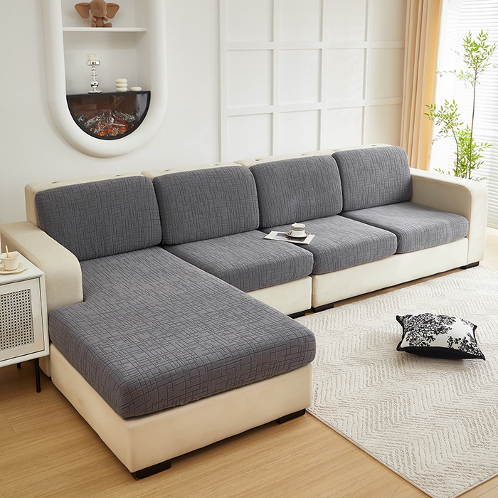 91家纺网 家纺一手货源 找家纺 飞翔家纺沙发套 2026新款舒适亲肤素格纹-坐垫套 深灰色