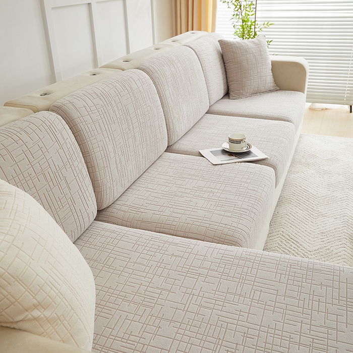 91家纺网 家纺一手货源 找家纺 飞翔家纺沙发套 2026新款舒适亲肤素格纹-坐垫套 浅灰色