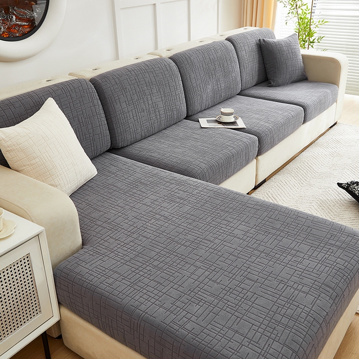 91家纺网 家纺一手货源 找家纺 飞翔家纺沙发套 2026新款舒适亲肤素格纹-坐垫套 深灰色