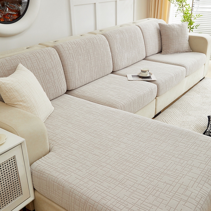 91家纺网 家纺一手货源 找家纺 飞翔家纺沙发套 2026新款舒适亲肤素格纹-坐垫套 浅灰色