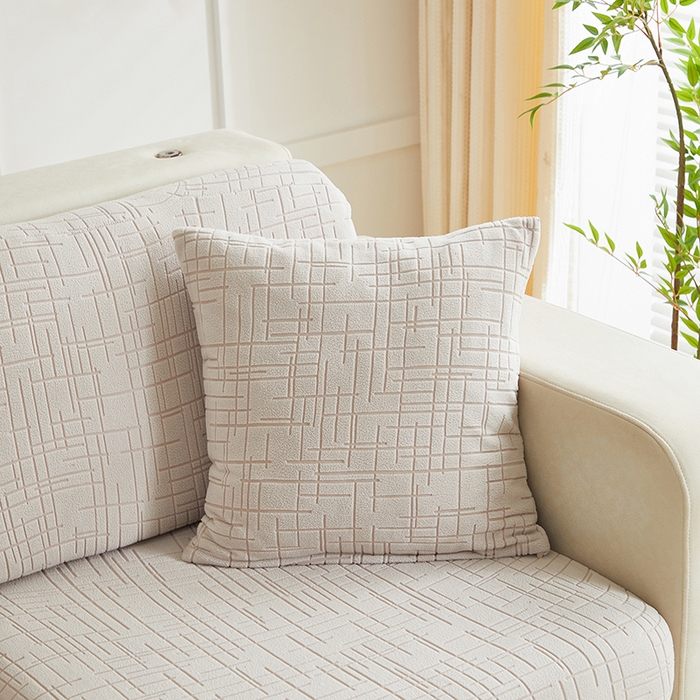 91家纺网 家纺一手货源 找家纺 飞翔家纺沙发套 2026新款舒适亲肤素格纹-坐垫套 浅灰色