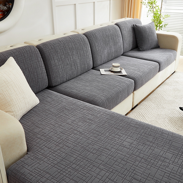 91家纺网 家纺一手货源 找家纺 飞翔家纺沙发套 2026新款舒适亲肤素格纹-坐垫套 深灰色