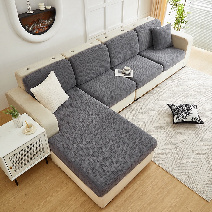 91家纺网 家纺一手货源 找家纺 飞翔家纺沙发套 2026新款舒适亲肤素格纹-坐垫套 深灰色