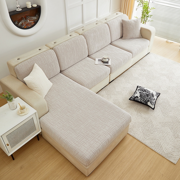 91家纺网 家纺一手货源 找家纺 飞翔家纺沙发套 2026新款舒适亲肤素格纹-坐垫套 浅灰色