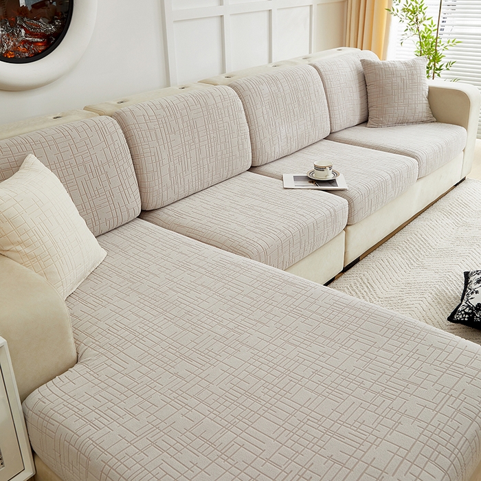 91家纺网 家纺一手货源 找家纺 飞翔家纺沙发套 2026新款舒适亲肤素格纹-坐垫套 浅灰色