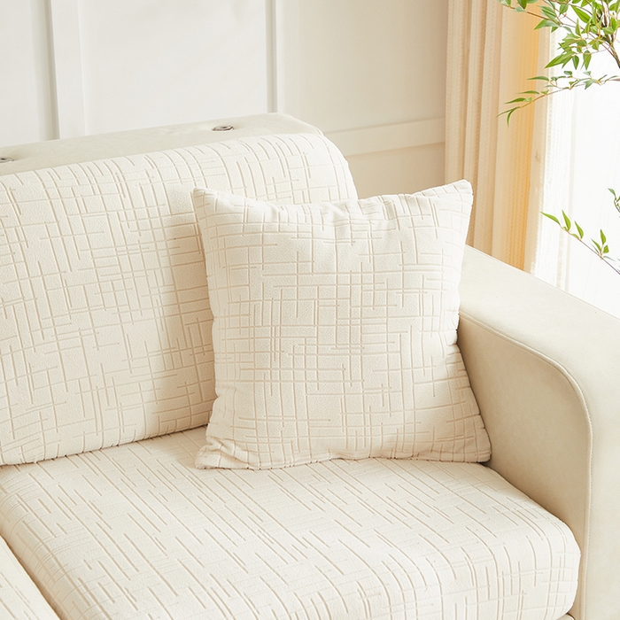 91家纺网 家纺一手货源 找家纺 飞翔家纺沙发套 2026新款舒适亲肤素格纹-坐垫套 米白色