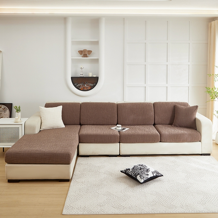 91家纺网 家纺一手货源 找家纺 飞翔家纺沙发套 2026新款舒适亲肤素格纹-坐垫套 咖啡色