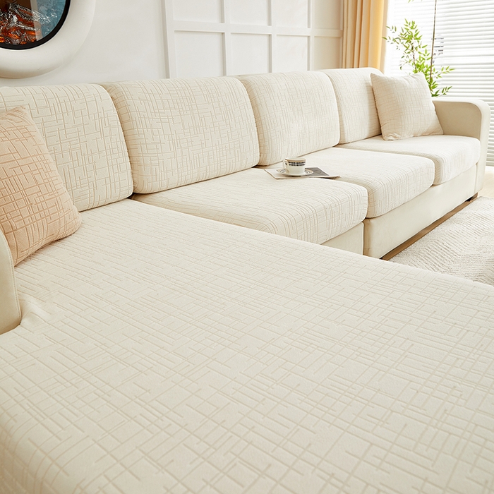 91家纺网 家纺一手货源 找家纺 飞翔家纺沙发套 2026新款舒适亲肤素格纹-坐垫套 米白色