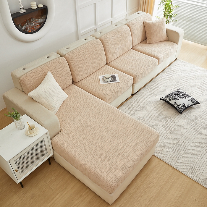 91家纺网 家纺一手货源 找家纺 飞翔家纺沙发套 2026新款舒适亲肤素格纹-坐垫套 黄色