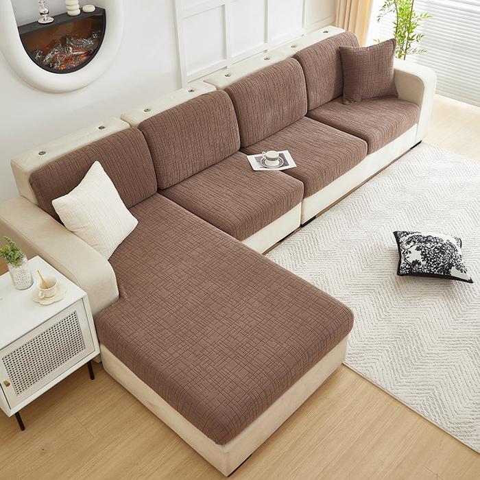 91家纺网 家纺一手货源 找家纺 飞翔家纺沙发套 2026新款舒适亲肤素格纹-坐垫套 咖啡色