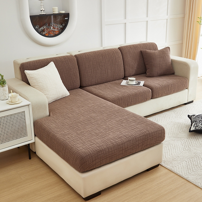 飞翔家纺沙发套 2026新款舒适亲肤素格纹-坐垫套 咖啡色