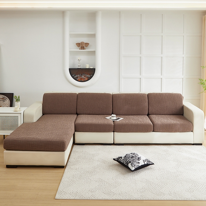 91家纺网 家纺一手货源 找家纺 飞翔家纺沙发套 2026新款舒适亲肤素格纹-坐垫套 咖啡色