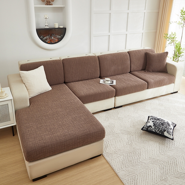 91家纺网 家纺一手货源 找家纺 飞翔家纺沙发套 2026新款舒适亲肤素格纹-坐垫套 咖啡色