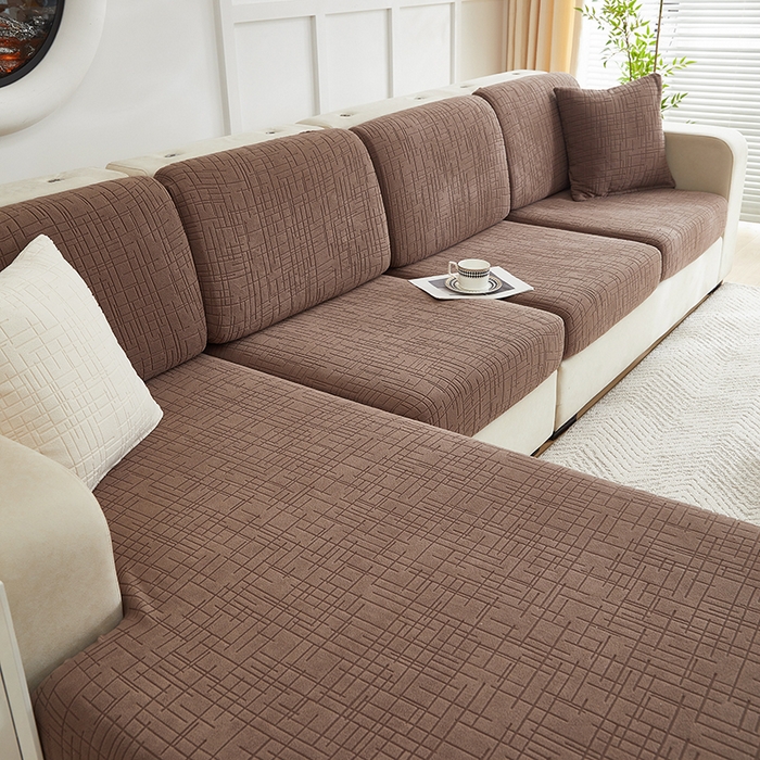 91家纺网 家纺一手货源 找家纺 飞翔家纺沙发套 2026新款舒适亲肤素格纹-坐垫套 咖啡色