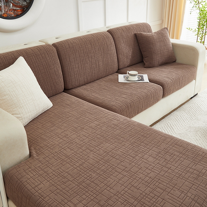 91家纺网 家纺一手货源 找家纺 飞翔家纺沙发套 2026新款舒适亲肤素格纹-坐垫套 咖啡色