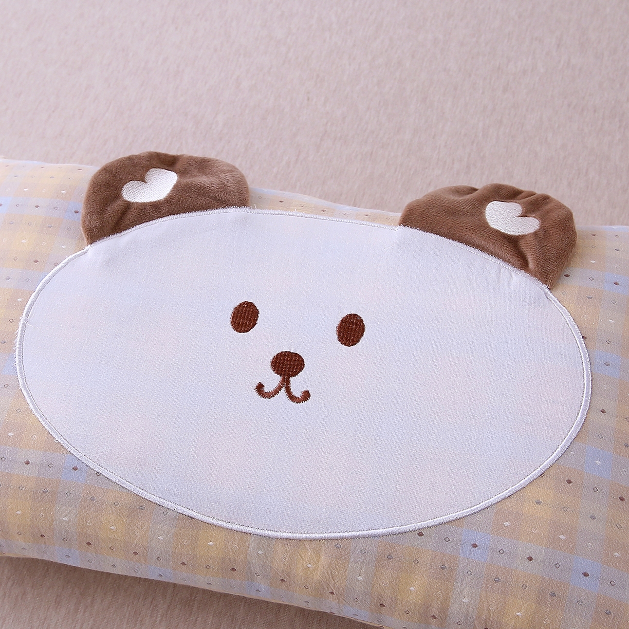 91家纺网 家纺一手货源 找家纺 珍贝家纺 2026新款全棉大脸熊枕套枕头枕芯枕套+枕芯儿童枕学生枕 大脸熊-蓝黄格