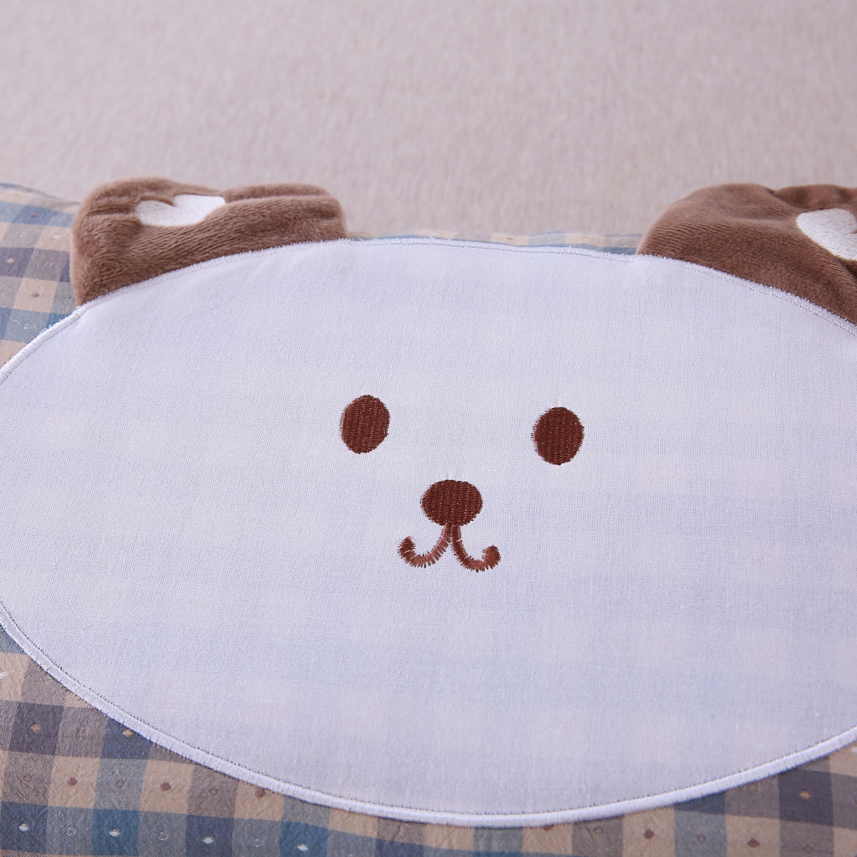 91家纺网 家纺一手货源 找家纺 珍贝家纺 2026新款全棉大脸熊枕套枕头枕芯枕套+枕芯儿童枕学生枕 大脸熊-蓝灰格