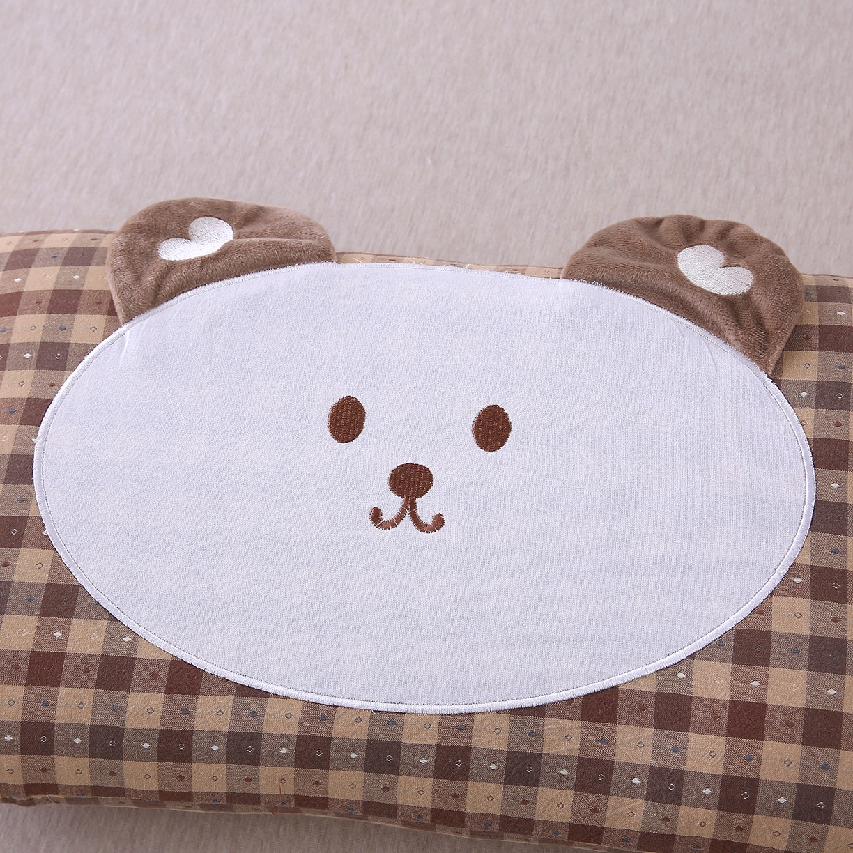 91家纺网 家纺一手货源 找家纺 珍贝家纺 2026新款全棉大脸熊枕套枕头枕芯枕套+枕芯儿童枕学生枕 大脸熊-条纹咖