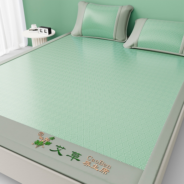 91家纺网 家纺一手货源 找家纺 女子家纺 2026新款A类艾草养生席席子凉席 松柏绿-床席