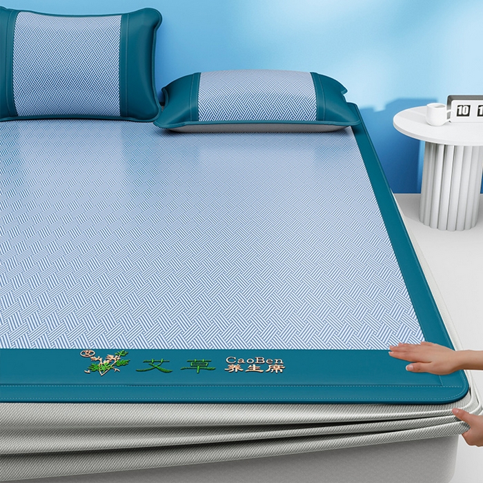 女子家纺 2026新款A类艾草养生席席子凉席 冰川蓝-床笠