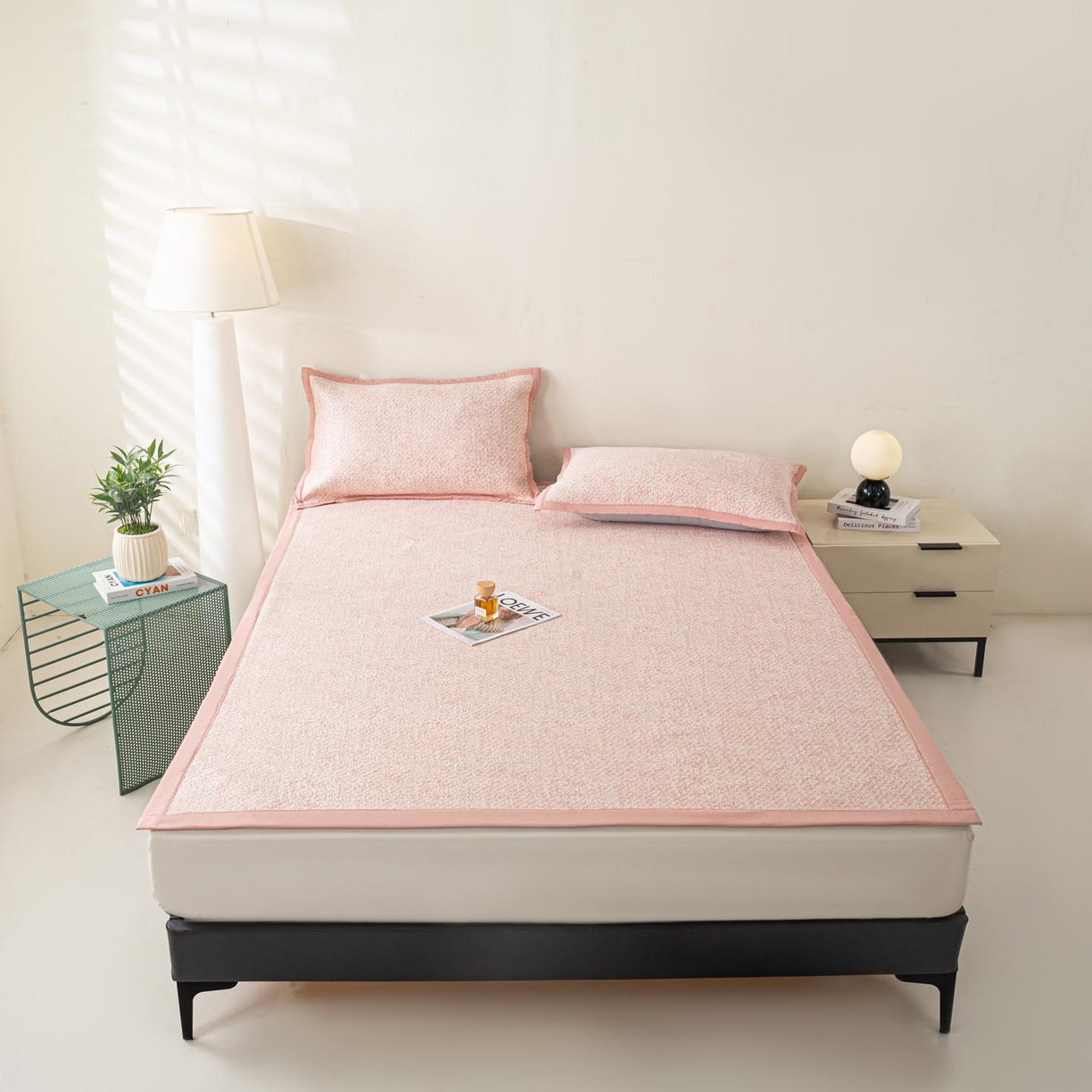 91家纺网 家纺一手货源 找家纺 帅露家纺 2026新款A类PE高分子双泡软凉席席子 床席款双泡雪花-粉