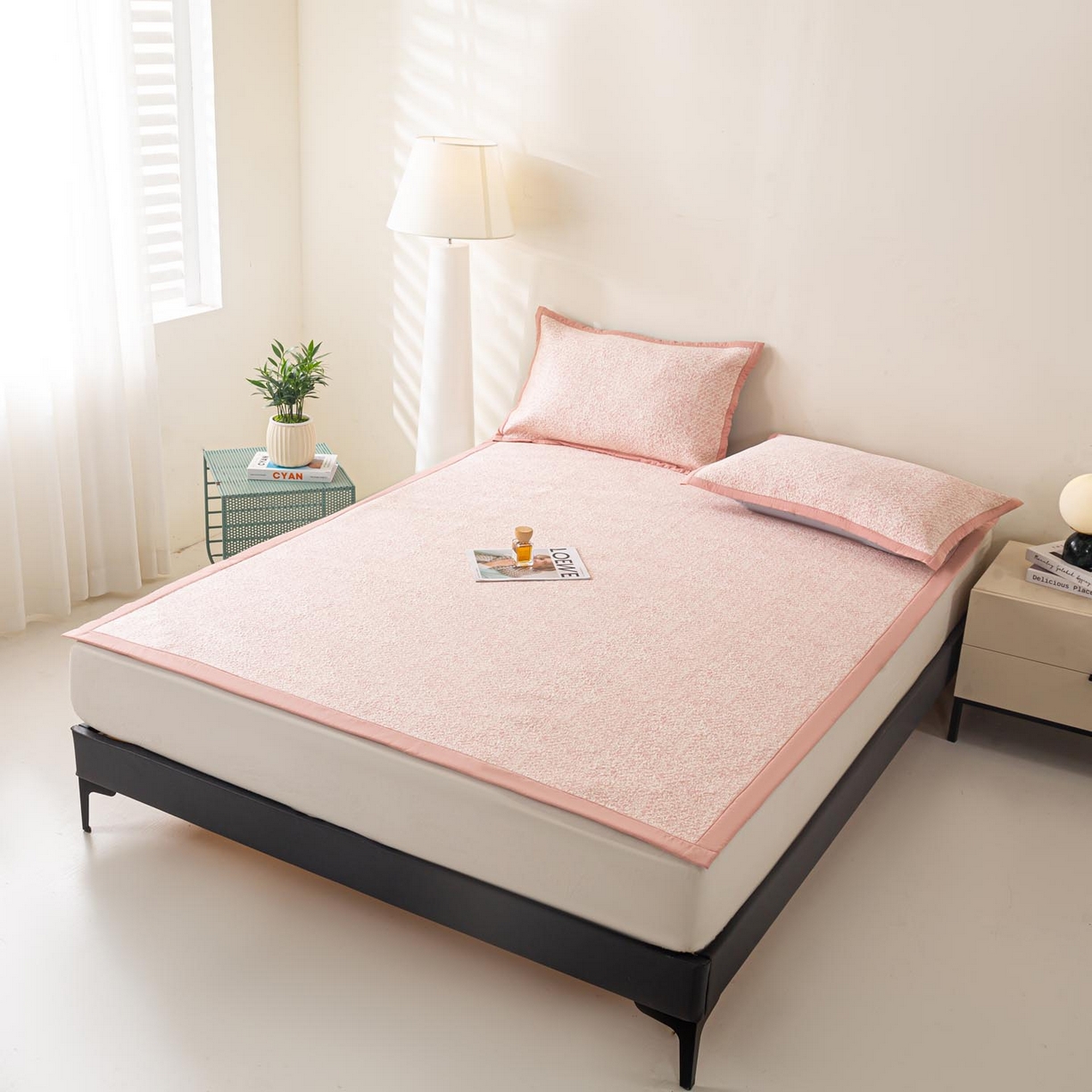 91家纺网 家纺一手货源 找家纺 帅露家纺 2026新款A类PE高分子双泡软凉席席子 床席款双泡雪花-粉