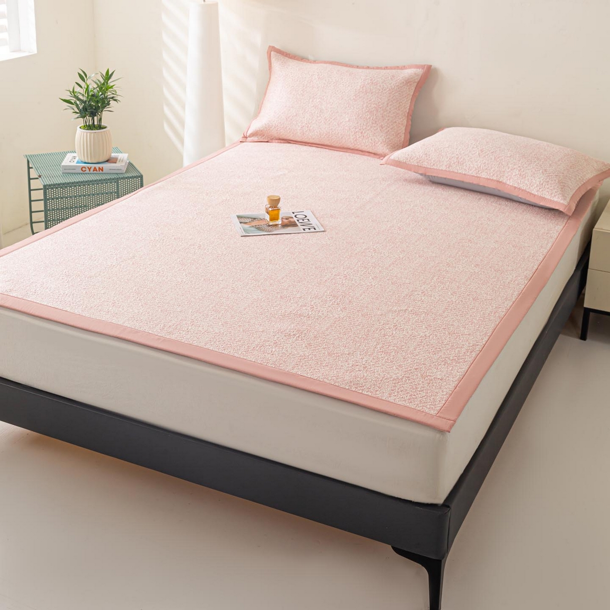 91家纺网 家纺一手货源 找家纺 帅露家纺 2026新款A类PE高分子双泡软凉席席子 床席款双泡雪花-粉