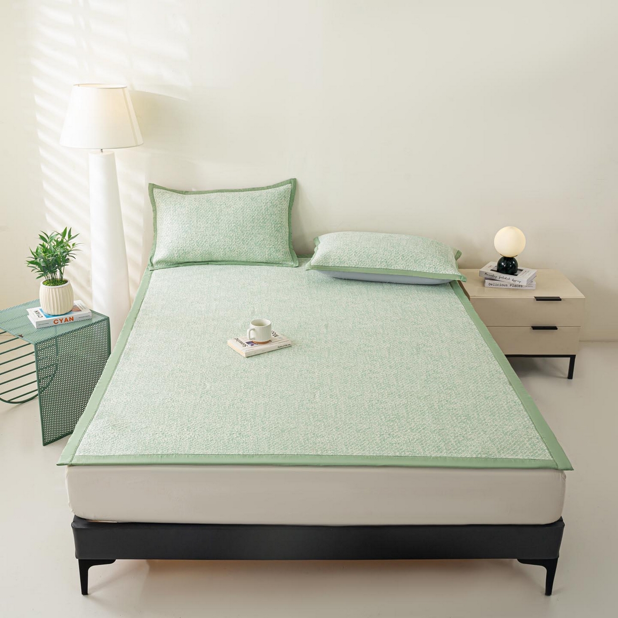 91家纺网 家纺一手货源 找家纺 帅露家纺 2026新款A类PE高分子双泡软凉席席子 床席款双泡雪花-绿