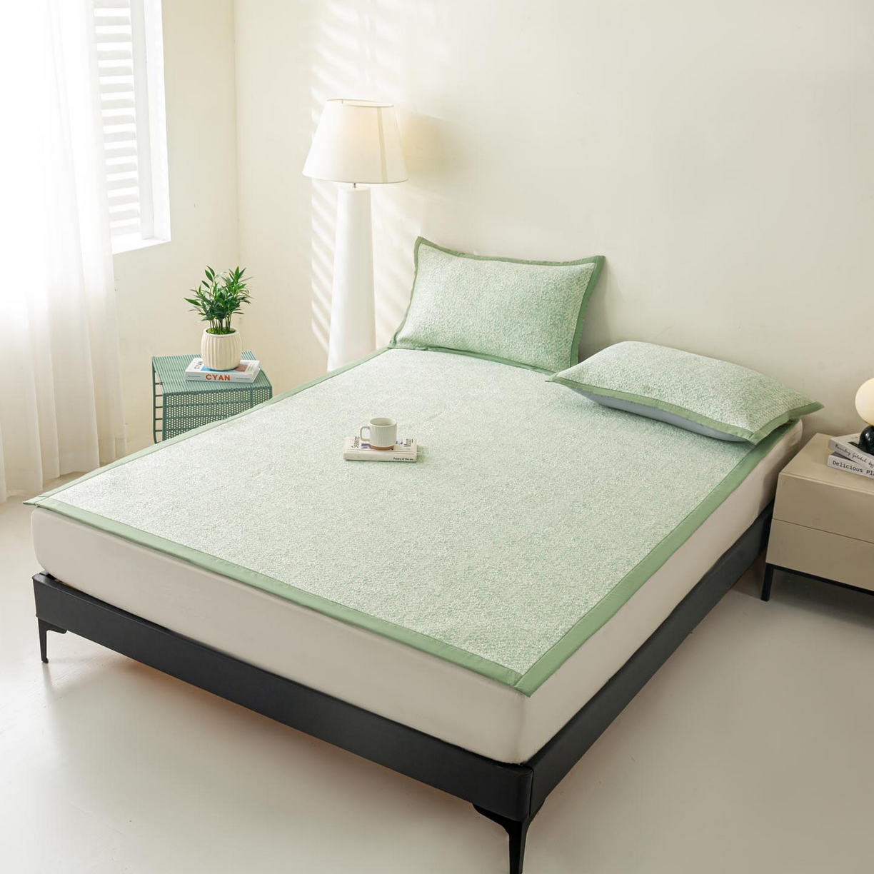 91家纺网 家纺一手货源 找家纺 帅露家纺 2026新款A类PE高分子双泡软凉席席子 床席款双泡雪花-绿