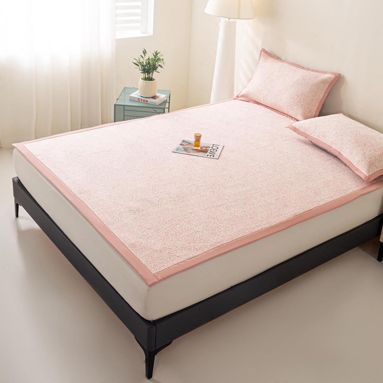 91家纺网 家纺一手货源 找家纺 帅露家纺 2026新款A类PE高分子双泡软凉席席子 床席款双泡雪花-粉