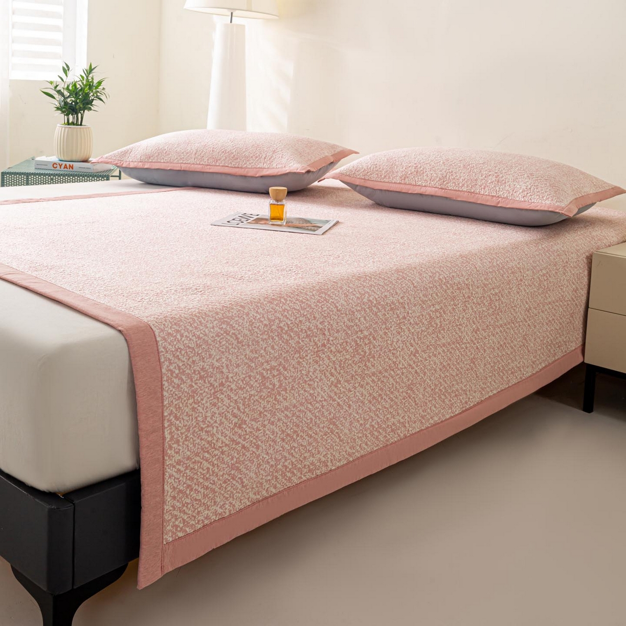 91家纺网 家纺一手货源 找家纺 帅露家纺 2026新款A类PE高分子双泡软凉席席子 床席款双泡雪花-粉