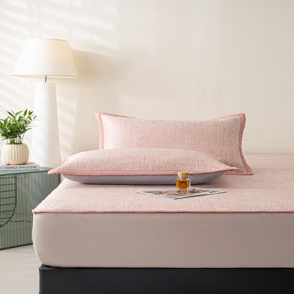 91家纺网 家纺一手货源 找家纺 帅露家纺 2026新款A类PE高分子双泡软凉席席子 床笠款双泡雪花-粉