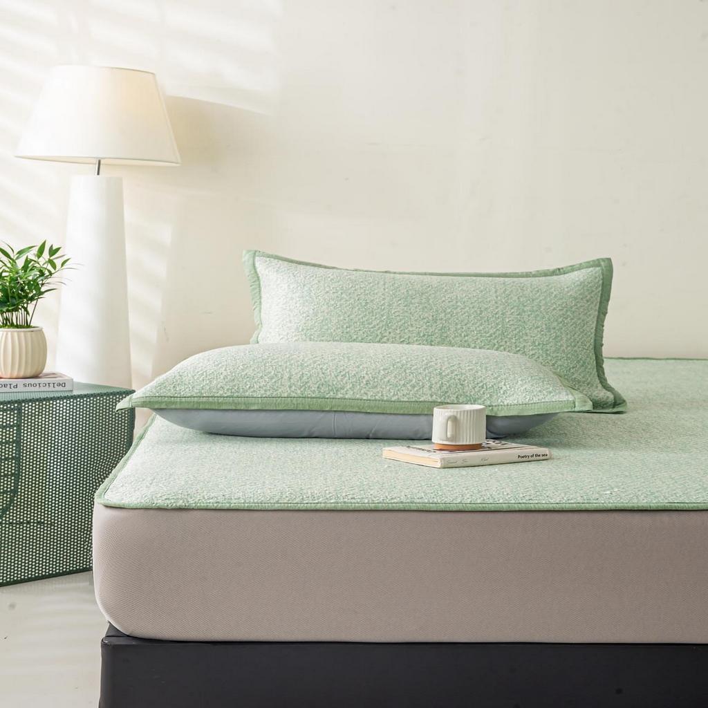 91家纺网 家纺一手货源 找家纺 帅露家纺 2026新款A类PE高分子双泡软凉席席子 床笠款双泡雪花-绿