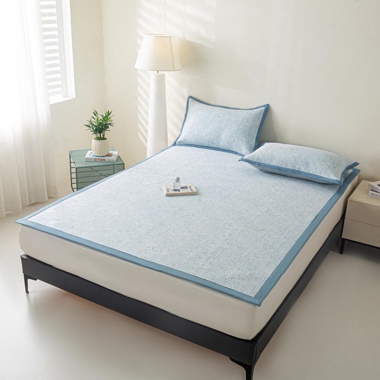 91家纺网 家纺一手货源 找家纺 帅露家纺 2026新款A类PE高分子双泡软凉席席子 床席款双泡雪花-蓝