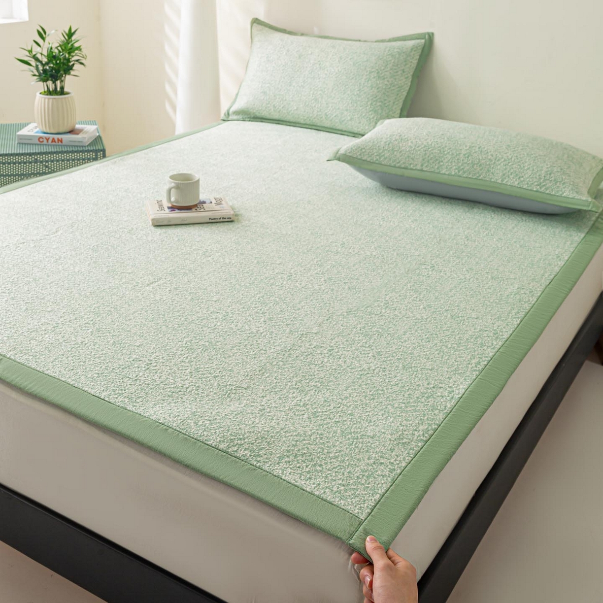 91家纺网 家纺一手货源 找家纺 帅露家纺 2026新款A类PE高分子双泡软凉席席子 床席款双泡雪花-绿