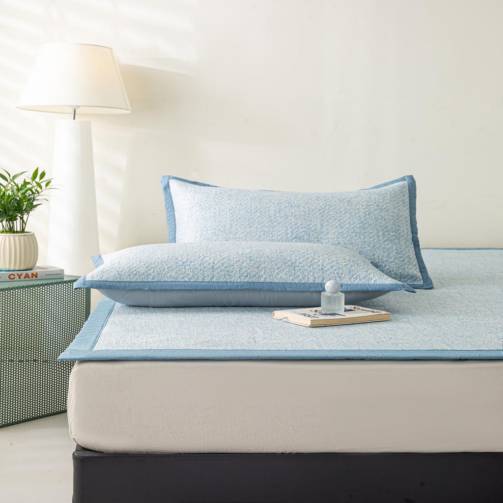 91家纺网 家纺一手货源 找家纺 帅露家纺 2026新款A类PE高分子双泡软凉席席子 床席款双泡雪花-蓝