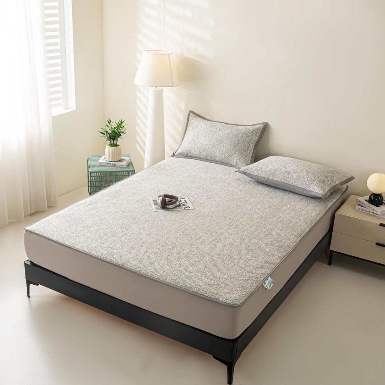 91家纺网 家纺一手货源 找家纺 帅露家纺 2026新款A类PE高分子双泡软凉席席子 床笠款双泡雪花-灰