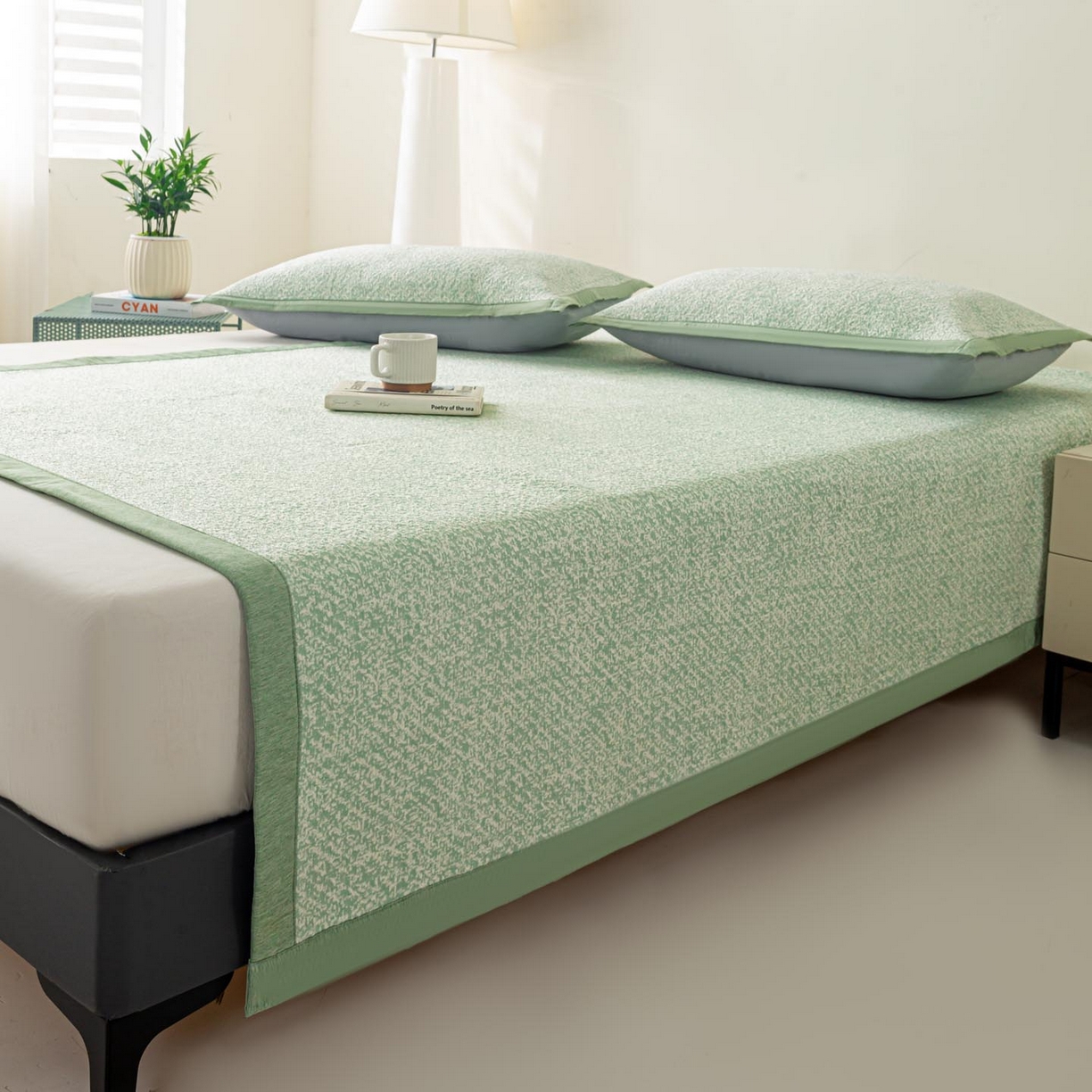 91家纺网 家纺一手货源 找家纺 帅露家纺 2026新款A类PE高分子双泡软凉席席子 床席款双泡雪花-绿