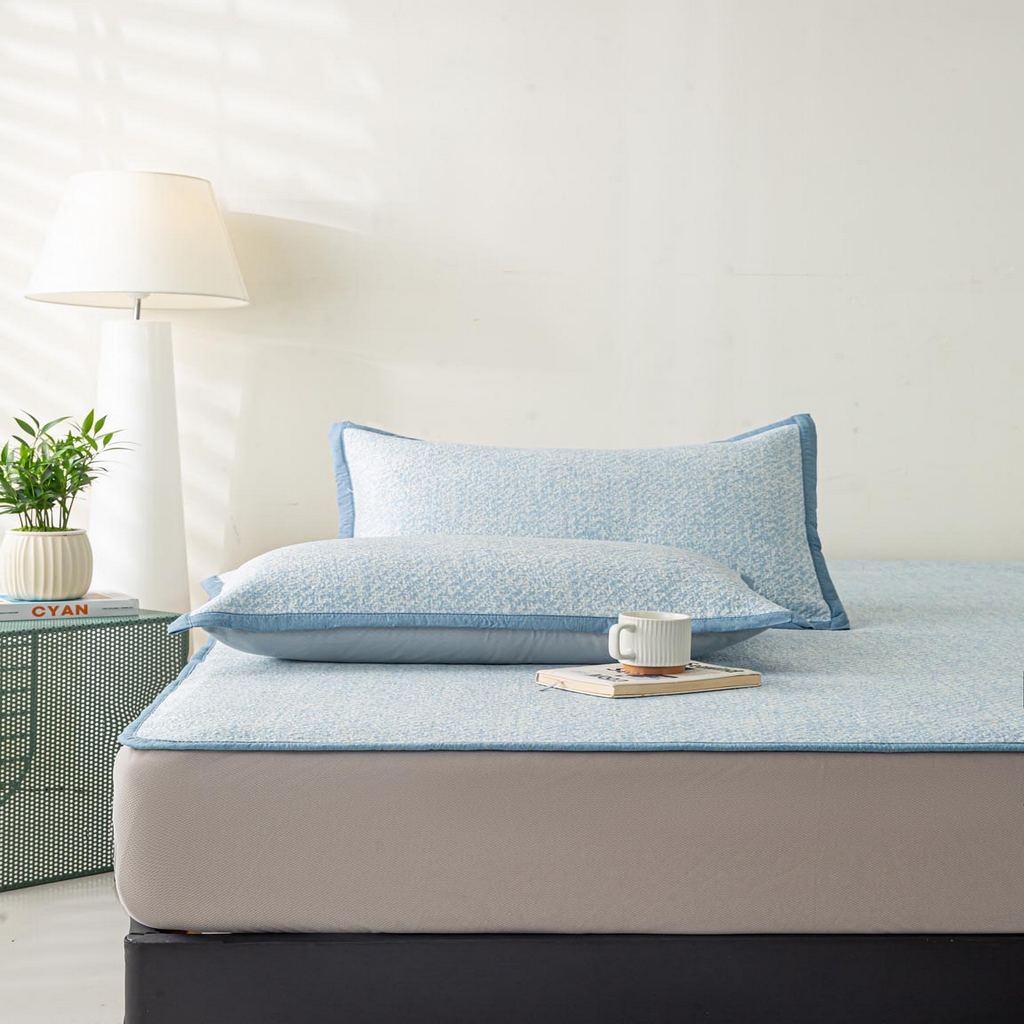 91家纺网 家纺一手货源 找家纺 帅露家纺 2026新款A类PE高分子双泡软凉席席子 床笠款双泡雪花-蓝