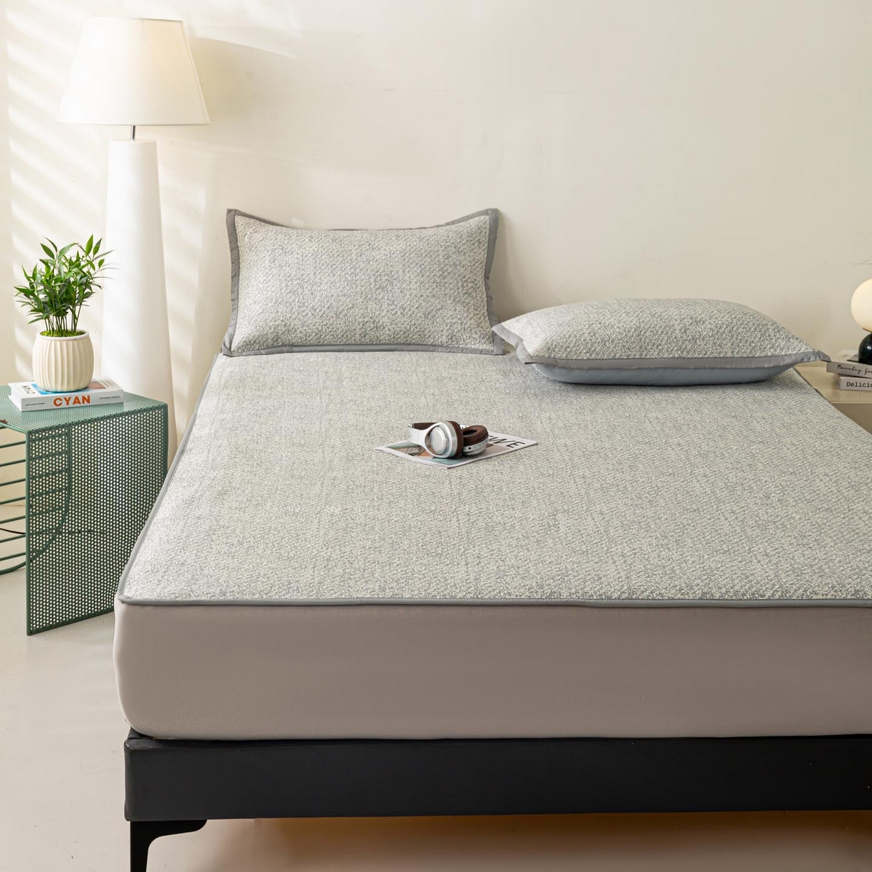 91家纺网 家纺一手货源 找家纺 帅露家纺 2026新款A类PE高分子双泡软凉席席子 床笠款双泡雪花-灰