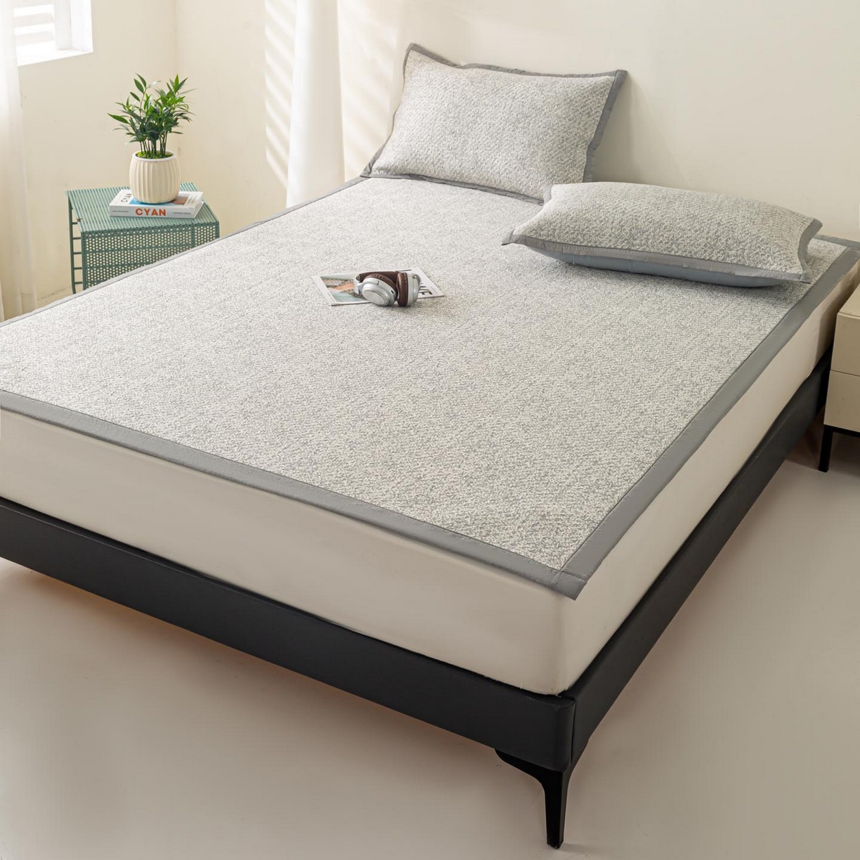 91家纺网 家纺一手货源 找家纺 帅露家纺 2026新款A类PE高分子双泡软凉席席子 床席款双泡雪花-灰