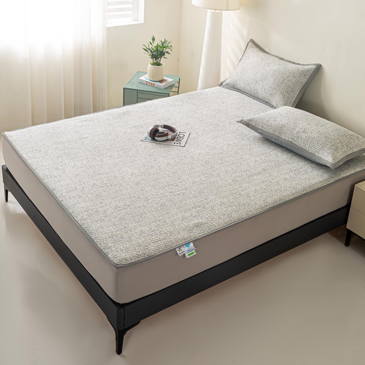 91家纺网 家纺一手货源 找家纺 帅露家纺 2026新款A类PE高分子双泡软凉席席子 床笠款双泡雪花-灰