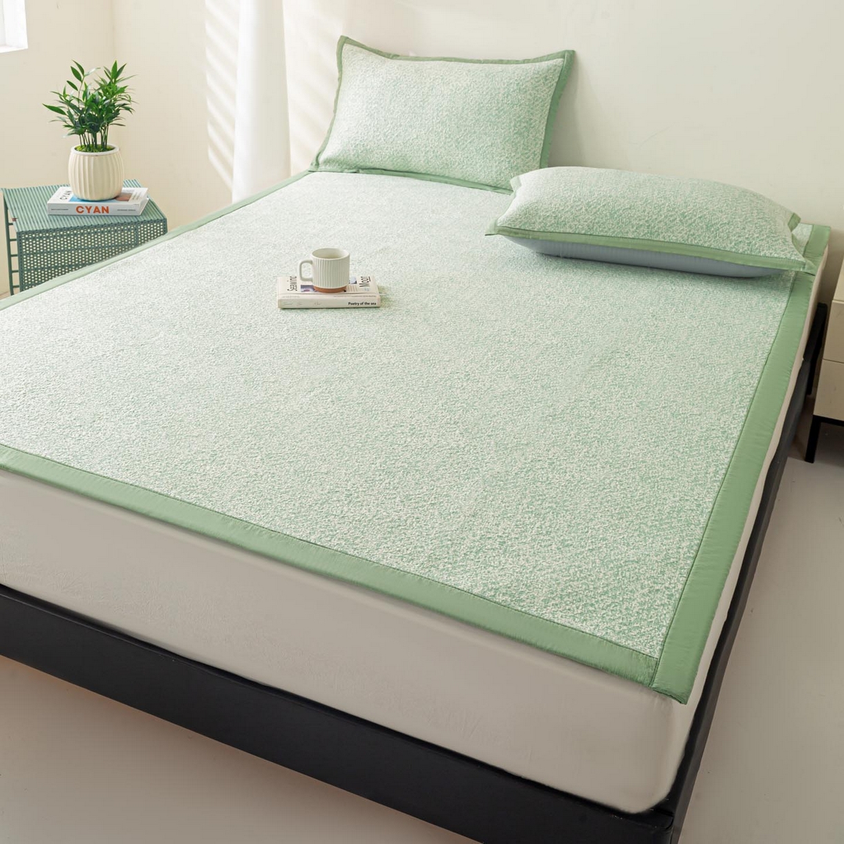 91家纺网 家纺一手货源 找家纺 帅露家纺 2026新款A类PE高分子双泡软凉席席子 床席款双泡雪花-绿