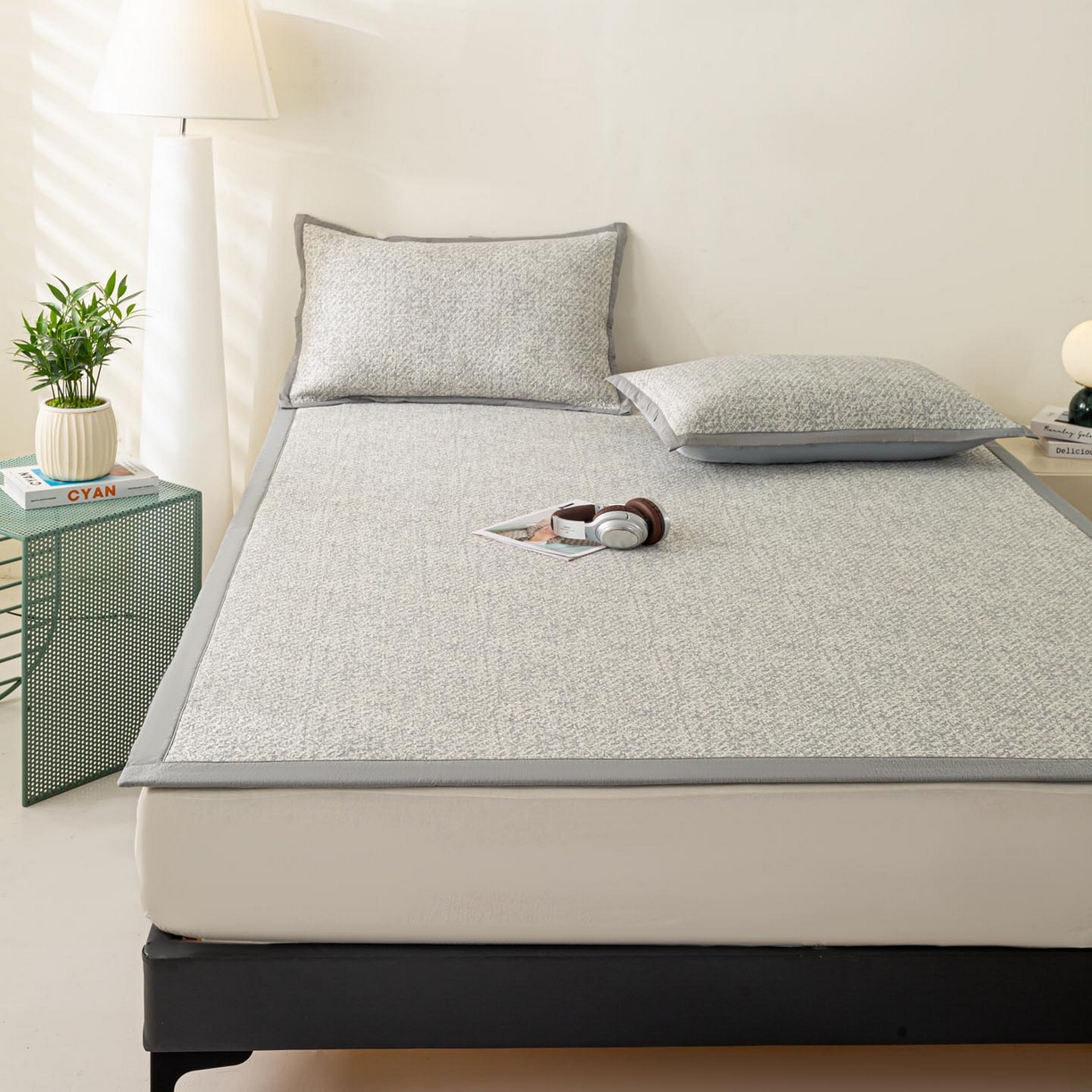 91家纺网 家纺一手货源 找家纺 帅露家纺 2026新款A类PE高分子双泡软凉席席子 床席款双泡雪花-灰