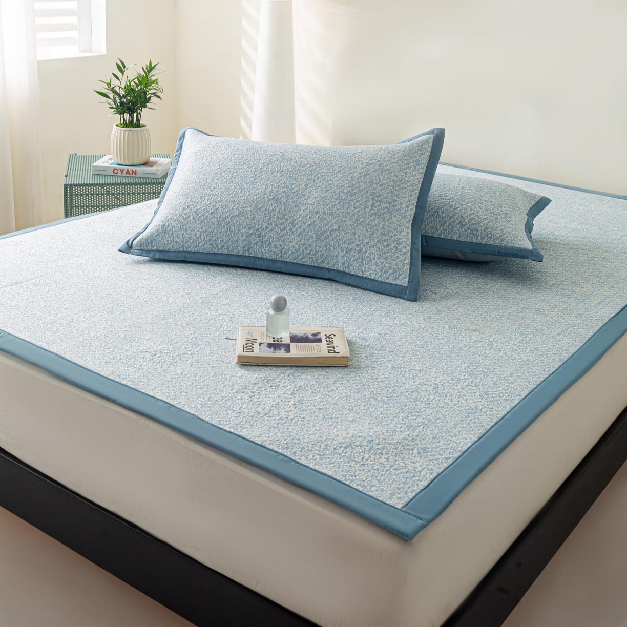 91家纺网 家纺一手货源 找家纺 帅露家纺 2026新款A类PE高分子双泡软凉席席子 床席款双泡雪花-蓝