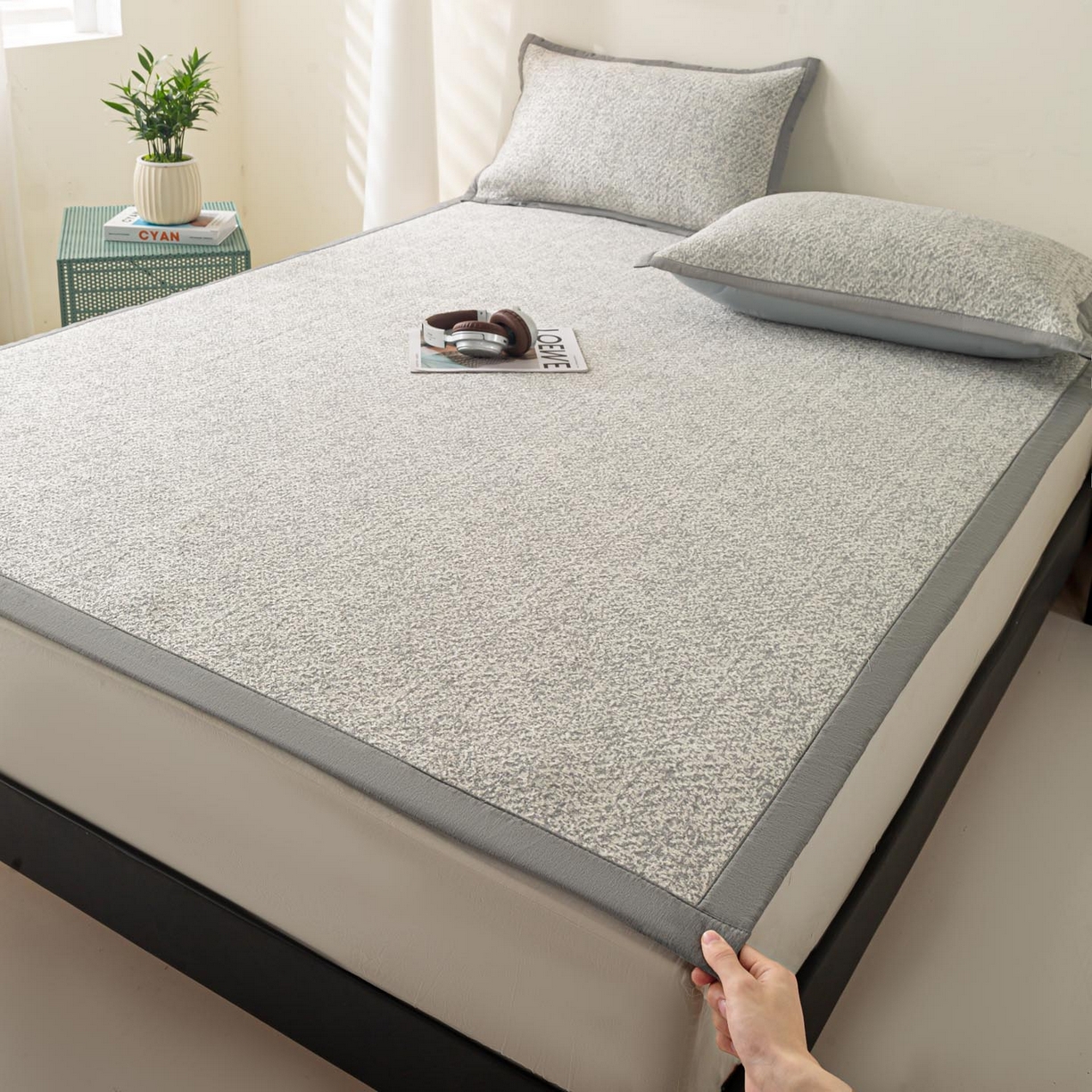 91家纺网 家纺一手货源 找家纺 帅露家纺 2026新款A类PE高分子双泡软凉席席子 床席款双泡雪花-灰