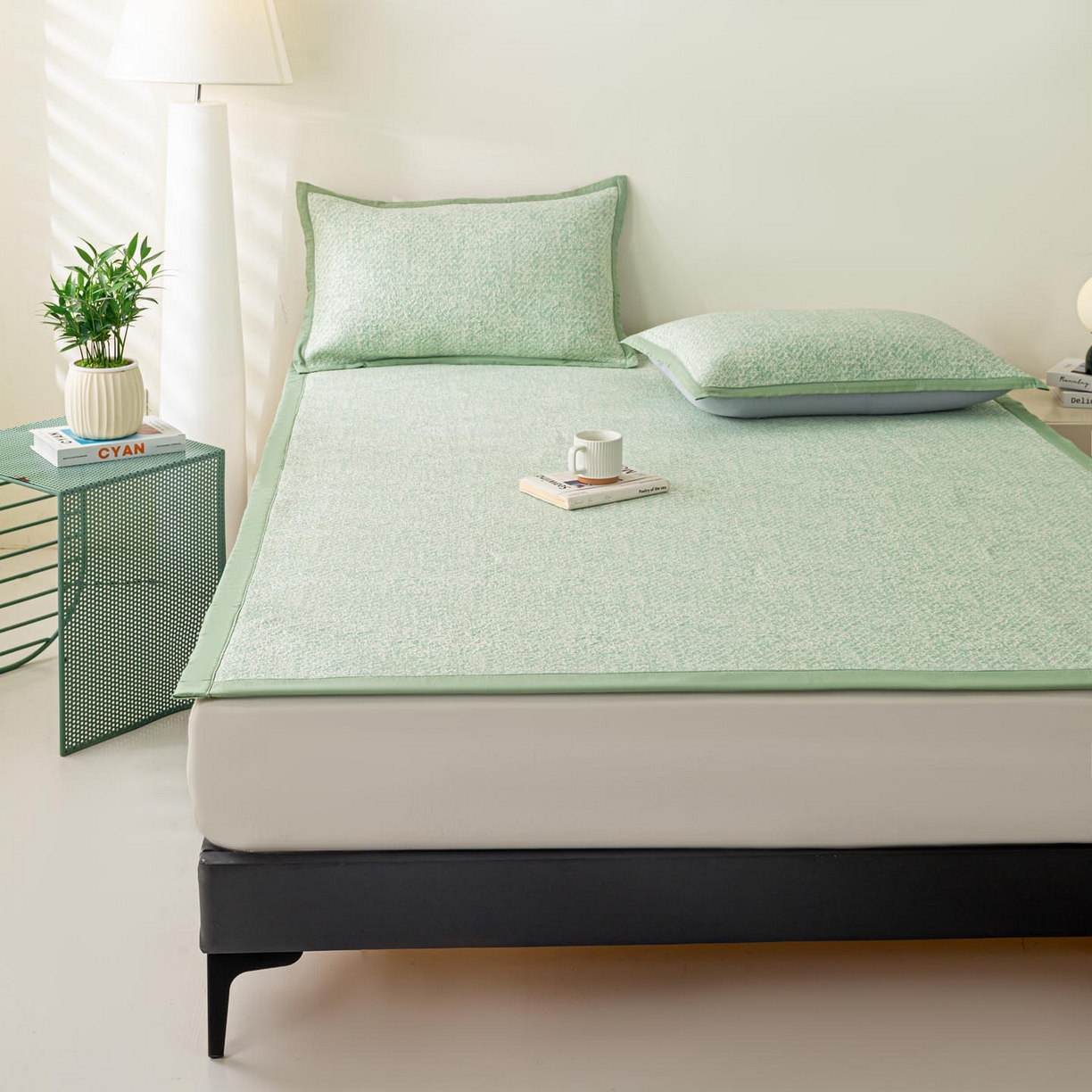 91家纺网 家纺一手货源 找家纺 帅露家纺 2026新款A类PE高分子双泡软凉席席子 床席款双泡雪花-绿