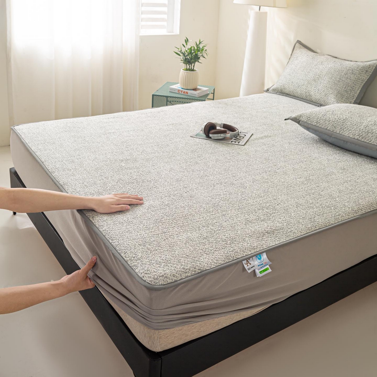 91家纺网 家纺一手货源 找家纺 帅露家纺 2026新款A类PE高分子双泡软凉席席子 床笠款双泡雪花-灰