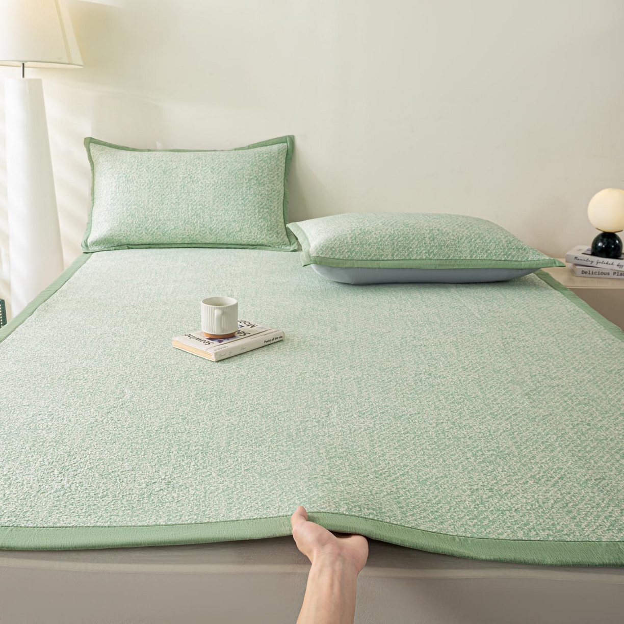 91家纺网 家纺一手货源 找家纺 帅露家纺 2026新款A类PE高分子双泡软凉席席子 床席款双泡雪花-绿