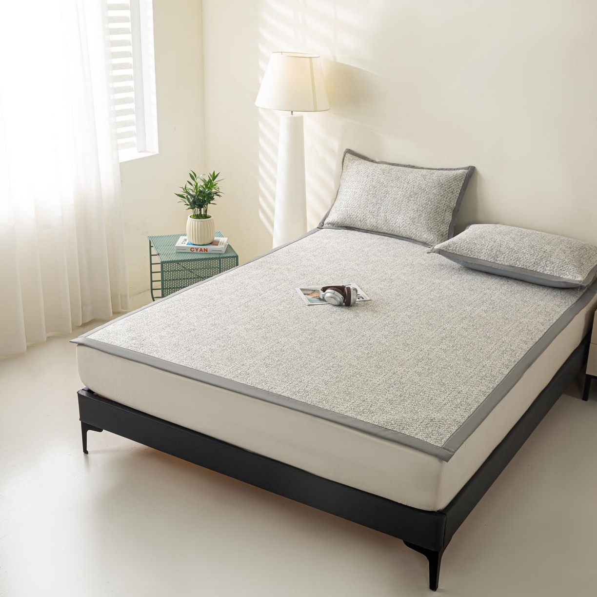 91家纺网 家纺一手货源 找家纺 帅露家纺 2026新款A类PE高分子双泡软凉席席子 床席款双泡雪花-灰